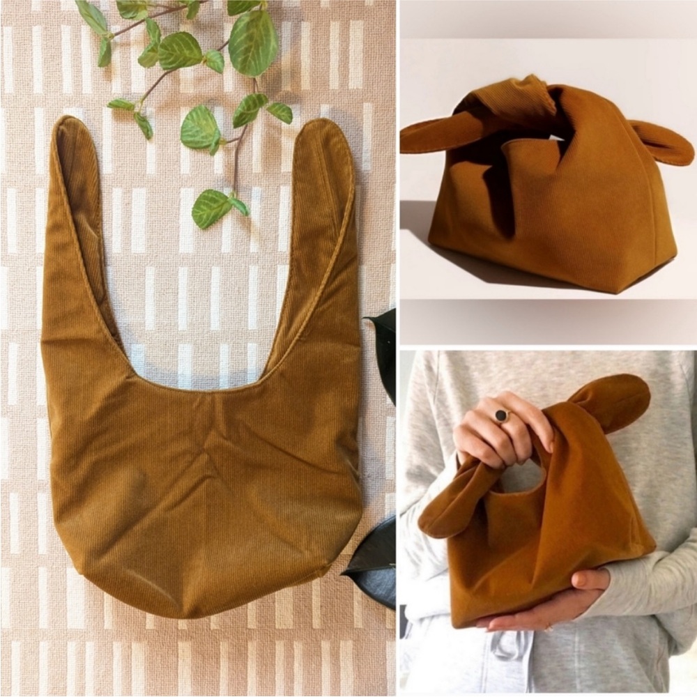 MERIT Golden Brown Preppy Tie Top Corduroy Cosmetic Bag EUC